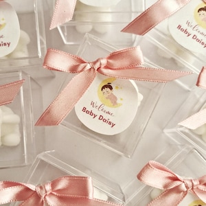 Teddy Bear Baby Shower Candle – Handmade Scented Baby Favors, Welcome Baby Girl Gift Box, Pink Ribbon Christening Favor, Custom Baby Gift