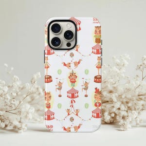 Vintage Circus Cat Phone Case, Retro Illustration Clear Cover, Cute Animal Drawing iPhone 16 15 14 13 Pro Max, Samsung S25 S24 S23