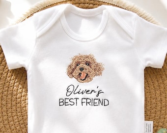 Body bébé personnalisé avec portrait de chien, grenouillère brodée pour animal de compagnie à partir de photo, cadeau personnalisé pour baby shower, cadeau nouveau-né F05