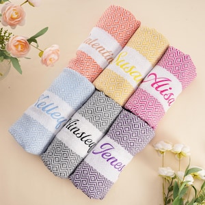Personalized Turkish Cotton Beach Towel: Embroidered Bachelorette Party Favor