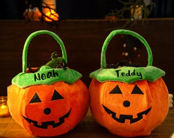 Personalized Halloween Basket, Custom Treat Bag for kids, Embroidered Pumpkin Bag with name ,Trick-or-Treat Bucket ,Gift For Boys & Girls