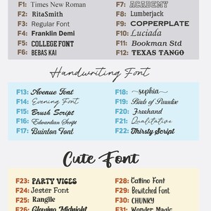 Puede incluir: Un gr&aacute;fico de tipograf&iacute;a que muestra varios estilos de fuente categorizados como Fuente General, Fuente Manuscrita y Fuente Linda. Cada fuente est&aacute; etiquetada con un nombre y un n&uacute;mero, incluyendo Times New Roman, Academy y Sophia.
