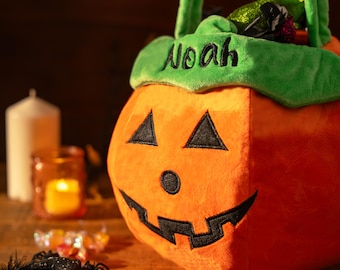 Personalized Trick or Treat Bag with Name, Custom Kids Halloween Pumpkin  Basket, Embroidered Candy Tote, Halloween Bucket Gifts For Child