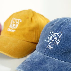 Custom Embroidered Pet Hat, Personalized Outline Dog Hat ,Hat with Pet Photo,Custom Cat Hat, Pet Memorial Gift ,Dog Mom Hat,  Dog Lover Gift