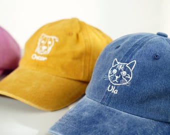 Custom Embroidered Pet Portrait Hat: Personalized Dog or Cat Memorial