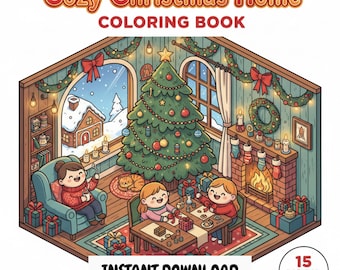 Libro para colorear de un hogar navideño acogedor con escenas navideñas de invierno (PDF con descarga instantánea)