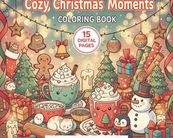 Libro para colorear navideño acogedor en PDF, escenas de dulces navideños (8.5x8.5)