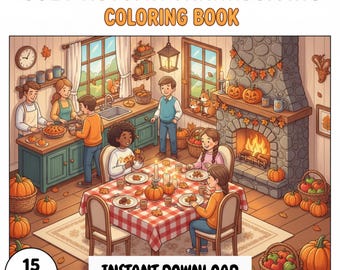 Livre de coloriage d'automne pour Thanksgiving, scènes d'automne douillettes (PDF)