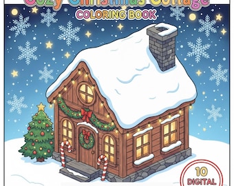 Gemütliches Weihnachtshäuschen Malbuch PDF, Winterurlaub Cabin Printable, 8.5x8.5