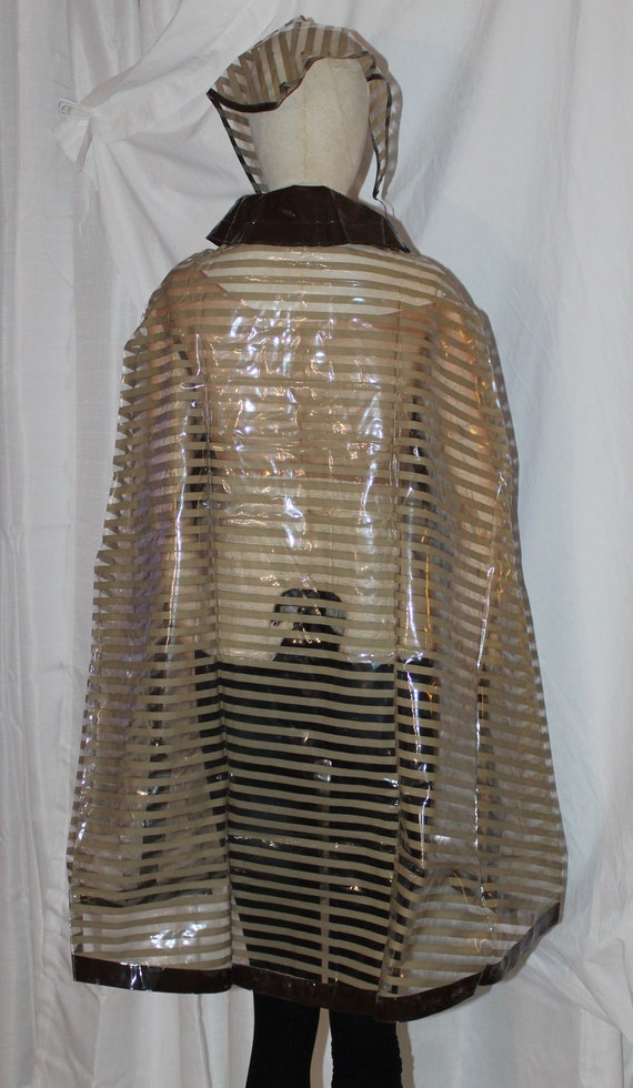 Vintage Mod clear vinyl striped rain cape with ke… - image 7