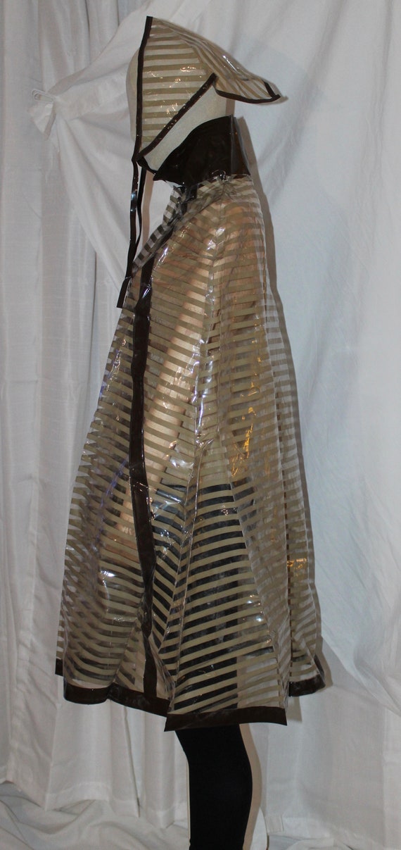 Vintage Mod clear vinyl striped rain cape with ke… - image 4