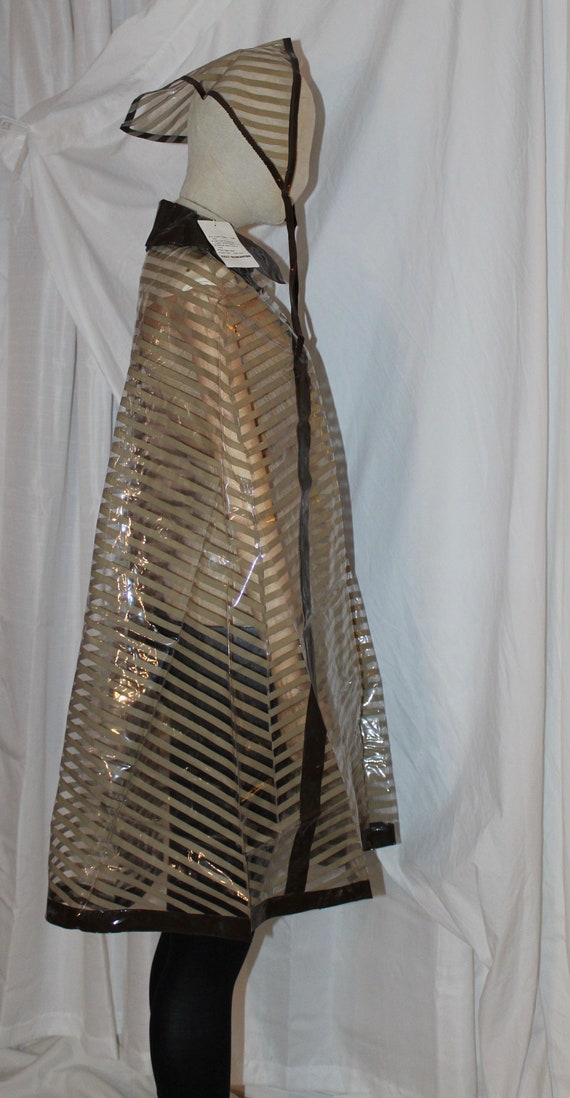 Vintage Mod clear vinyl striped rain cape with ke… - image 5