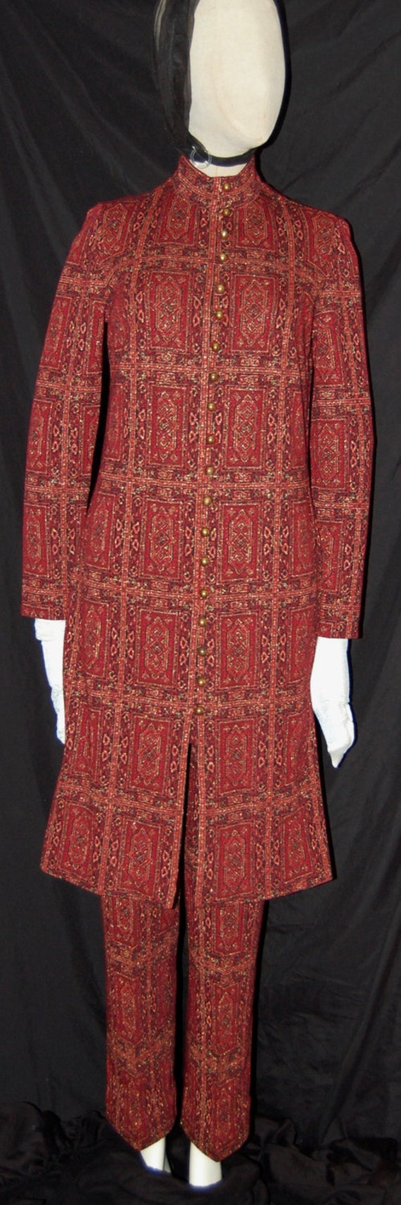 Vintage 60s festival pants set, carpet bag pattern