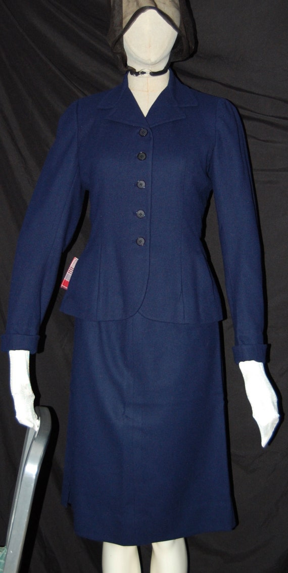 Vintage 40s suit, midnight blue wool suit, nip wai