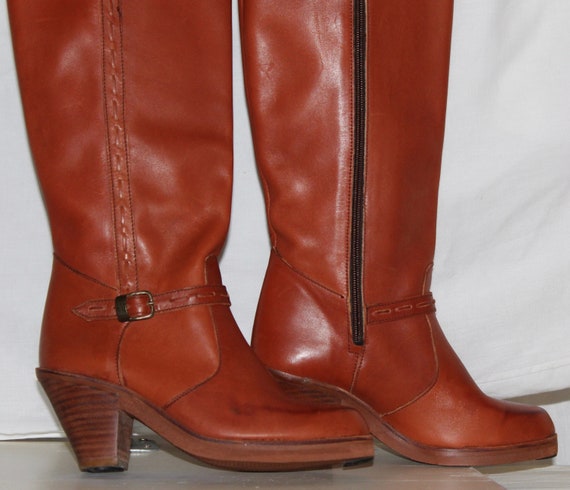 Vintage 80s leather boots, campus boots, knee high