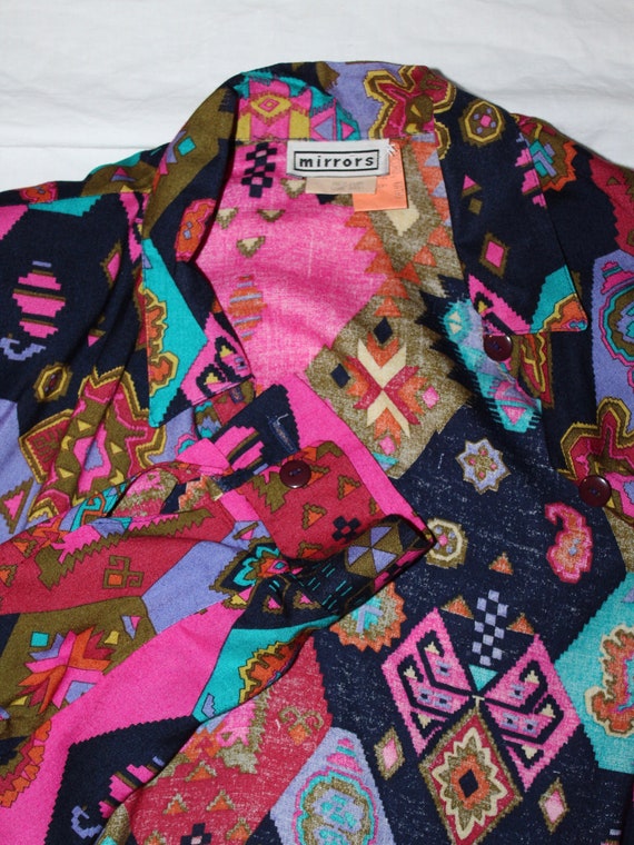 Vintage 80s top colorful print, psychedelic south… - image 4