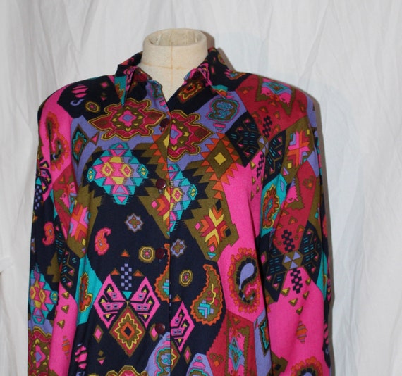 Vintage 80s top colorful print, psychedelic south… - image 5