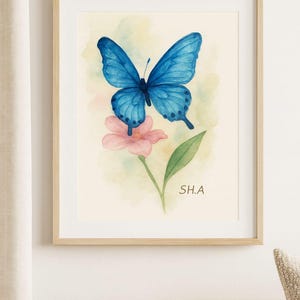 Watercolor Butterfly Print: Blue Symphony Blossom Art