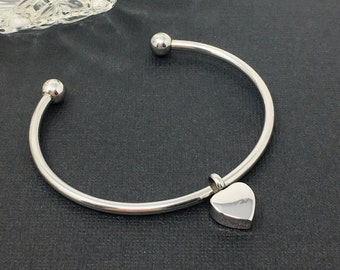 Cremation Urn Bracelet - Heart Charm, Ash Jewelry, Memorial Gift, In Loving Memory, Silver / free shipping