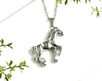 Cremation Urn Pendant - Horse Memorial Jewelry, Cremation Jewelry, Ash Holder, Sympathy Gift, Stainless Steel / free shipping