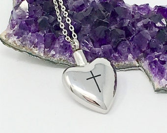 Cremation Urn Pendant - Heart Necklace, Cross Pendant, Cremation Jewelry, In Loving Memory / free shipping