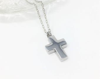 Cremation Urn Necklace - Stainless Steel, Cross Necklace, Ash Holder, Urn Pendant, Cremation Jewelry, Remembrance