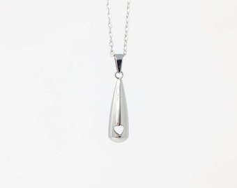 Cremation Urn Necklace - Stainless Steel Pendant, Heart Pendant, Teardrop Necklace, Memorial Necklace, Sympathy Gift, Tear Drop Necklace