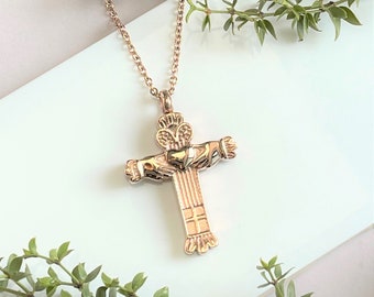 Cremation Urn Necklace - Claddagh Cross Necklace, Ash Holder, Urn Pendant, Cremation Jewelry / free shipping