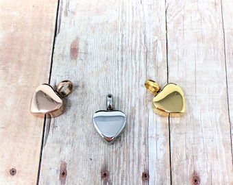 Cremation Urn Charm - Tiny Heart Pendant, Heart Charm, Cremation Jewelry, Delicate - rose gold, silver or gold / free shipping