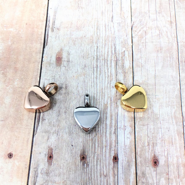 Cremation Urn Charm - Tiny Heart Pendant, Heart Charm, Cremation Jewelry, Delicate - rose gold, silver or gold / free shipping