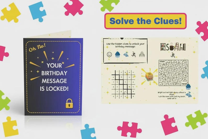 Escape Room Birthday Card With Puzzles | Interactive Puzzle Birthday ...