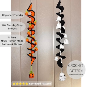 Crochet Halloween Wind Spinner Pattern, Pumpkin, Ghost (PDF Pattern) Easy and Beginner Friendly