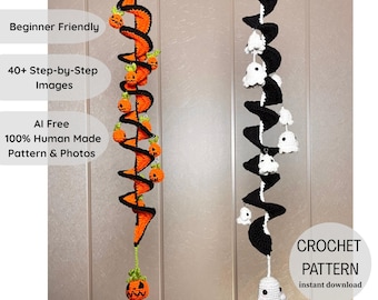 Crochet Halloween Wind Spinner Pattern, Pumpkin, Ghost (PDF Pattern) Easy and Beginner Friendly