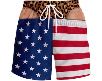 Funny Mens Swimwear 3D Fake Thong Shorts, Novelty Board Trunks for Summer Fun