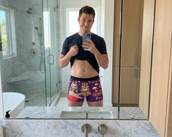 Custom Face Name Boxers, Funny Birthday Gift for Him, Personalized Men Underwear, Husband Prank