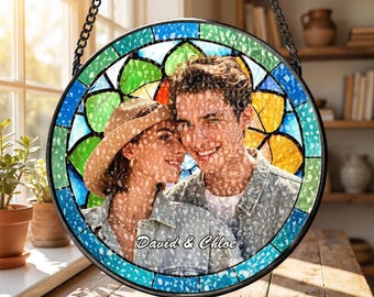 Kundenspezifisches Foto Suncatcher-Buntglas-Denkmalgeschenk-Familien-Porträt-Fenster-Hängen