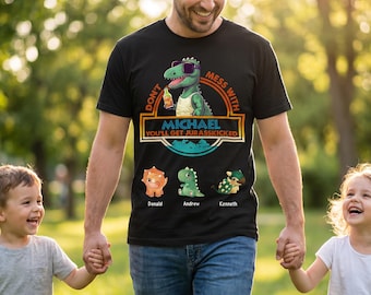 Custom Papasaurus Shirt Personalized Dinosaur Dad Gift Funny Father Tee Humorous Grandpa Top Men