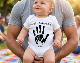 Body de bebé con huella de mano personalizada, regalo para el primer Día del Padre, recuerdo para papá primerizo. Conjunto para bebé.