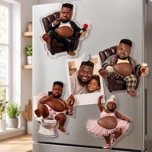 Custom Photo Magnet, Personalized Squishy Belly Fridge Sticker with Acrylic Silhouette