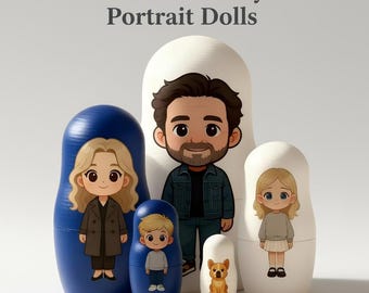 Personalisierte Portrait Nesting Dolls | Benutzerdefinierte Cartoon Familie Matroschka Set | Geschenk für Weihnachten, Geburtstag, Jubiläum