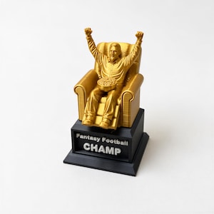Fantasy Trophy, Recliner Champion Figurine | Metallic Gold PLA | 5in Height, 3in Base, Personalized Engraving