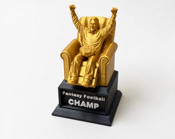 Fantasy Trophy, Recliner Champion Figurine | Metallic Gold PLA | 5in Height, 3in Base, Personalized Engraving
