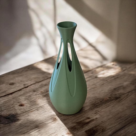 3D Printed Mid Century Vase, Modern Retro Home Decor for Dried and Faux Flowers