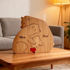 Gepersonaliseerde houten puzzel berenfamilie | Aangepast gegraveerd cadeau