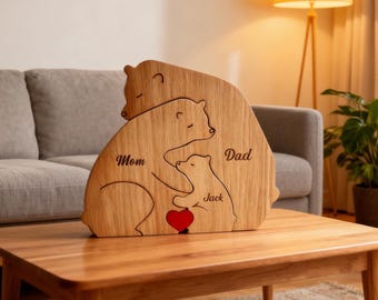 Puzzle personalizzato in legno con famiglia di orsi / Regalo inciso personalizzato