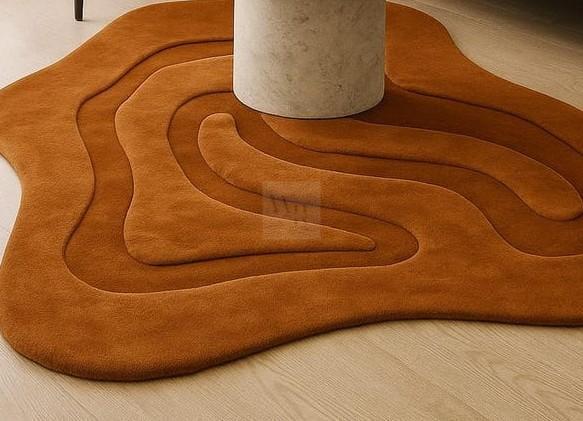 Hand Tufted Rust Layered Rug, Modern Abstract Wool Carpet, Designer Custom Area Mat, Statement Accent for Living Room, Unique Organic