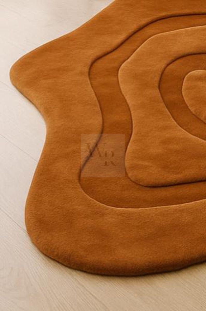 Hand Tufted Rust Layered Rug, Modern Abstract Wool Carpet, Designer Custom Area Mat, Statement Accent for Living Room, Unique Organic