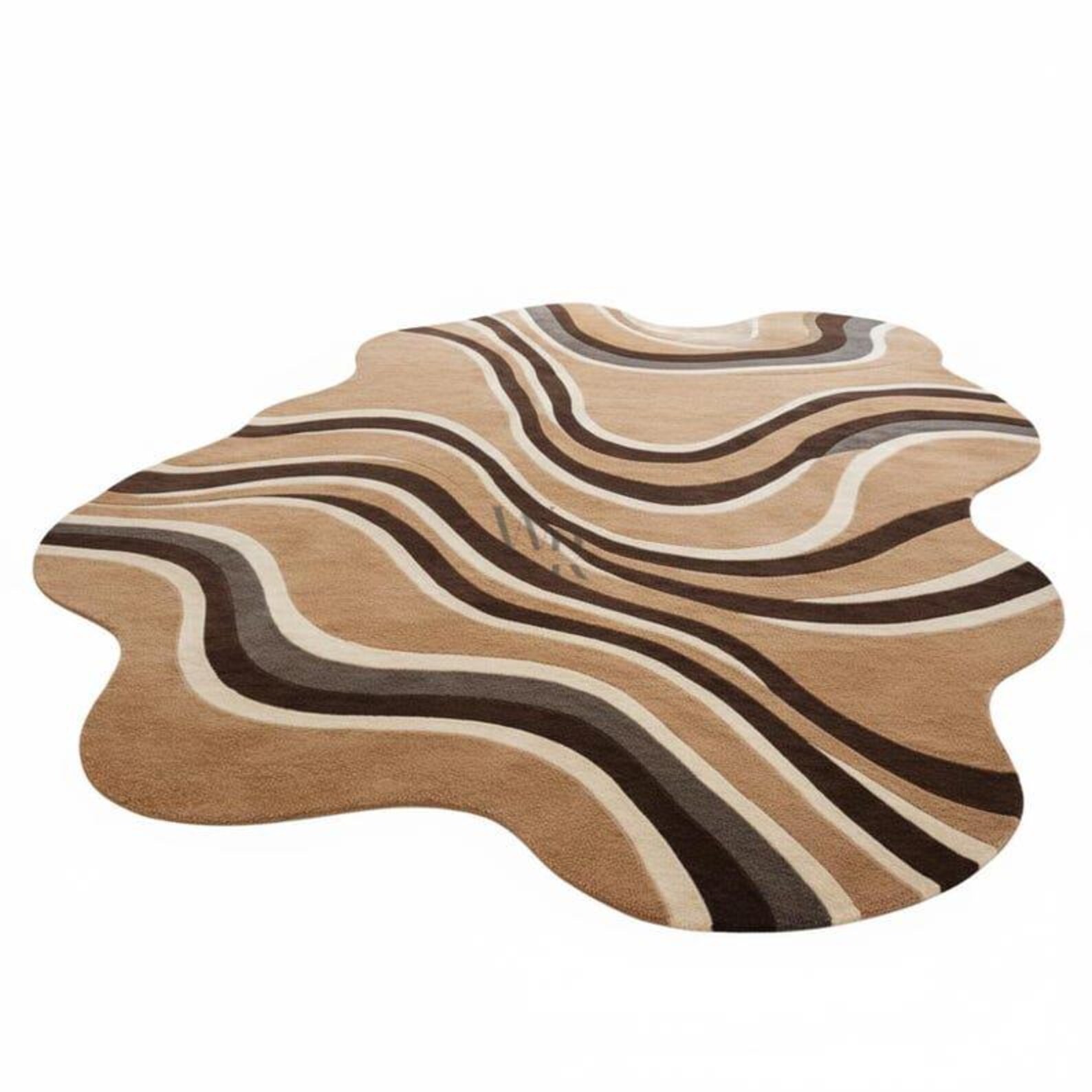 Retro Wavy Hand Tufted Rug, Brown Beige Blob Shape Wool Area Carpet ...