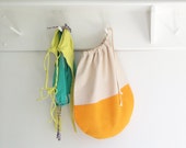 Orange Creamsicle Drawstring Packing Bag - Tangerine Orange and Ivory or Solid Tangerine Cotton Travel Bag