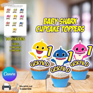 Baby Shark Cupcake Toppers: Printable Birthday Party Decor (Digital Download)